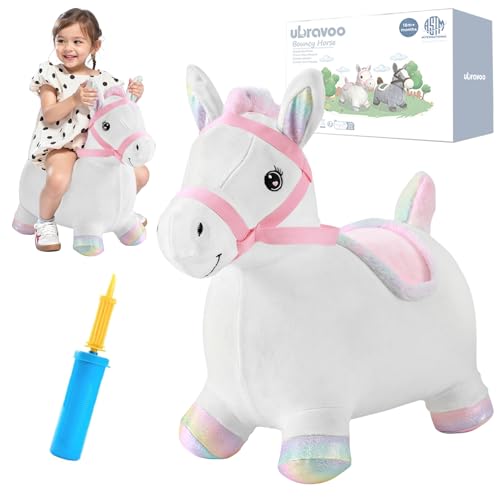 UBRAVOO Hopper Toy 2 Year Old Boy Toddler Plush Bounce Animals Ride on Bouncing Plush Inflatable Horse Outdoor Indoor Hopping Horse Bouncer Birthday Gifts for 18m 5 Years Old Kid White - Image 1