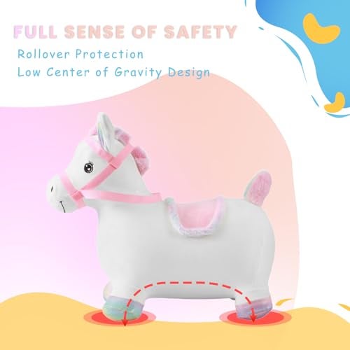 UBRAVOO Hopper Toy 2 Year Old Boy Toddler Plush Bounce Animals Ride on Bouncing Plush Inflatable Horse Outdoor Indoor Hopping Horse Bouncer Birthday Gifts for 18m 5 Years Old Kid White - Image 5
