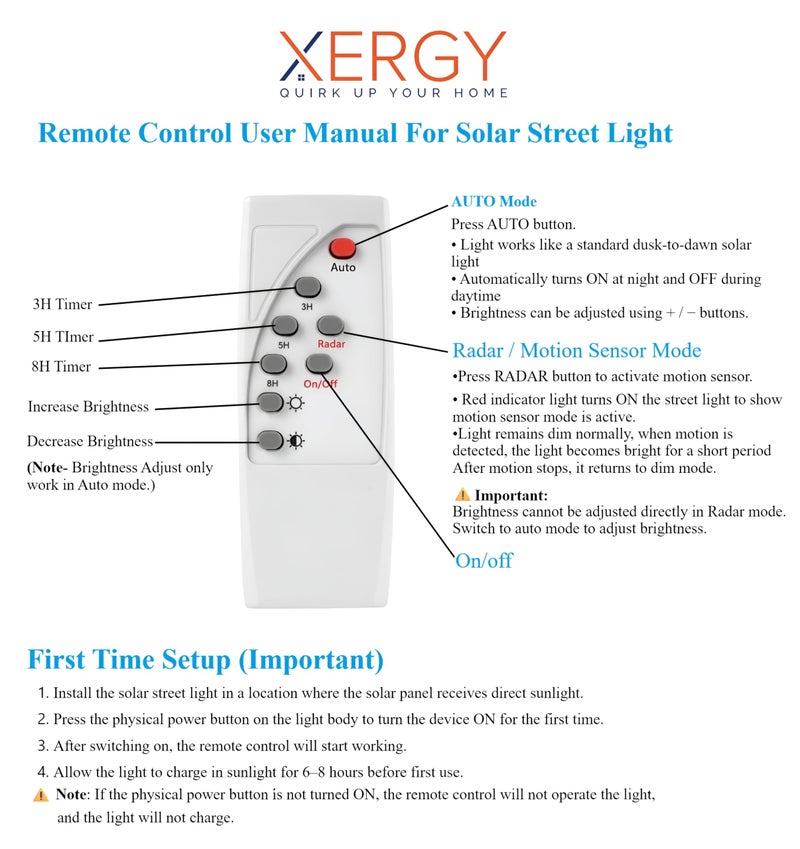XERGY 50W Solar LED Street Light with Remote – 96 LEDs, Motion Sensor, Dusk to Dawn Sensor, IP67 Waterproof, 3W Solar Panel, 2000mAh Battery – Outdoor Lighting for Garden, Yard, Driveway, Garage - Image 4