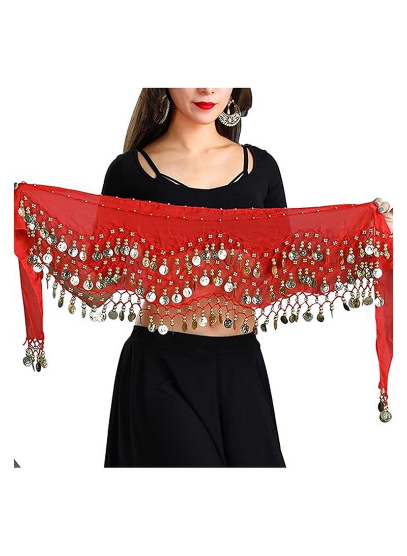 Women Belly Dance Hip Scarfs Chiffon Dangling Belly Dancing Hip Scarf Wrap Skirt Bellydance Waist Belt with Coin Tassel  - Image 1