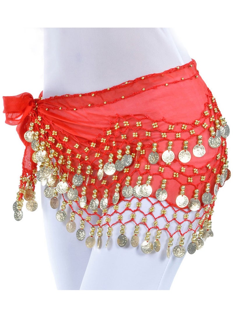 Women Belly Dance Hip Scarfs Chiffon Dangling Belly Dancing Hip Scarf Wrap Skirt Bellydance Waist Belt with Coin Tassel  - Image 2