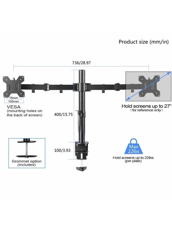 M.A&F's Dual Monitor Desk Mount, Max 32 Inch up to 17.6lbs, Fully Adjustable Dual Monitor Arm for 2 LCD Screens, Dual Monitor Stand with C-Clamp and Grommet Base - Image 2
