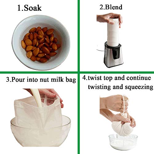 Carrollar Nut Milk Bag, Pro Quality Multiple Usage Reusable Food Strainer, Cold Brew Coffee Bag Cheese Cloth, Ultra Fine Nylon Mesh Food Grade for Milk, Juice, Coffee, Tea, 12"x12" (2 pack) - Image 2