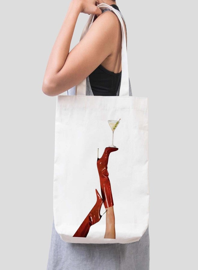 ARTBUG Tote Bag for Women, Aesthetic, Stylish, Ecofriendly, For College Girls, Office, Beach and Outings -Red Boots Martini Printed Canvas D - 316 - Image 4