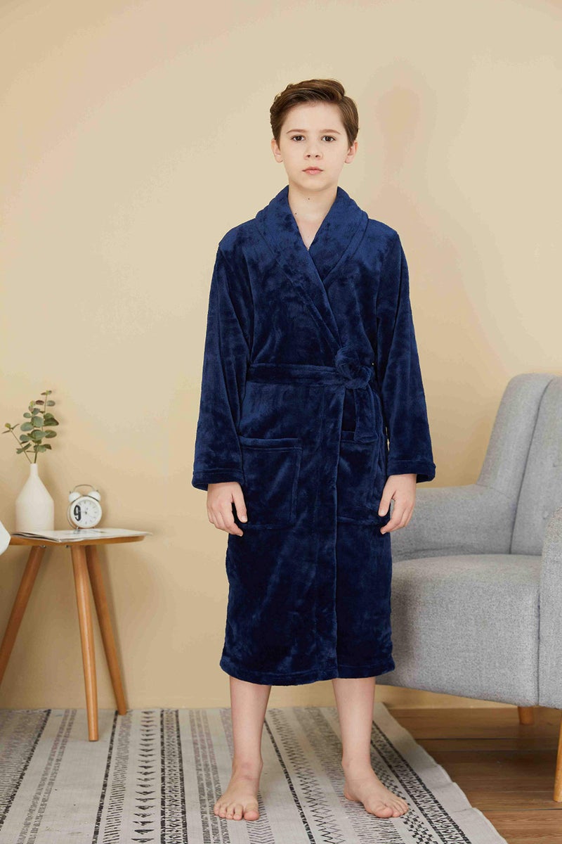 WORW Big Boys Solid Robes Bathrobe Robes (Blue, Large) - Image 3