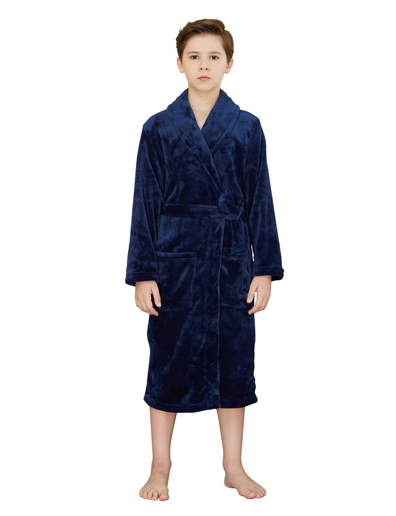 WORW Big Boys Solid Robes Bathrobe Robes (Blue, Large) - Image 1