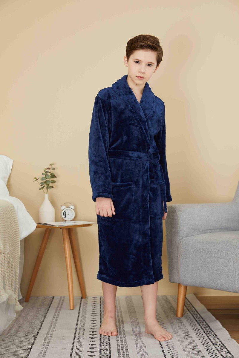 WORW Big Boys Solid Robes Bathrobe Robes (Blue, Large) - Image 4