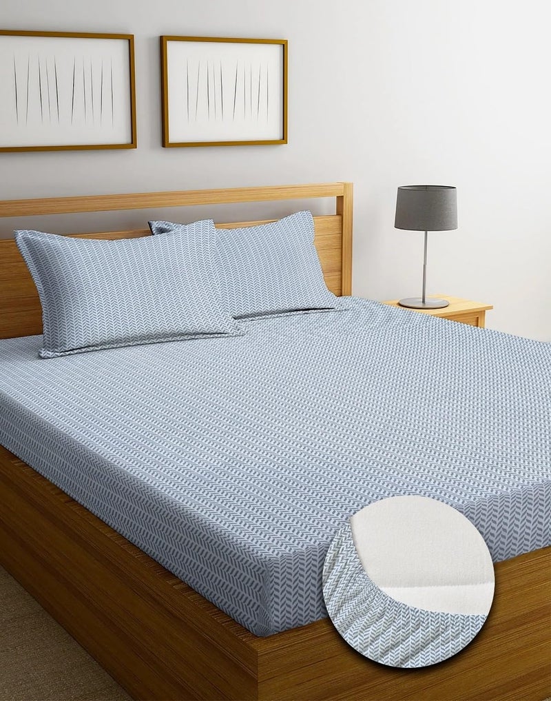 LAYNORA Home Premium Cotton Flat Double Bedsheets with 2 King Size Pillow Covers | Double Bed Breathable | Wrinklefree | Ultrasoft 220 TC Supersoft | 90x100 Inches| Blue line - Image 4