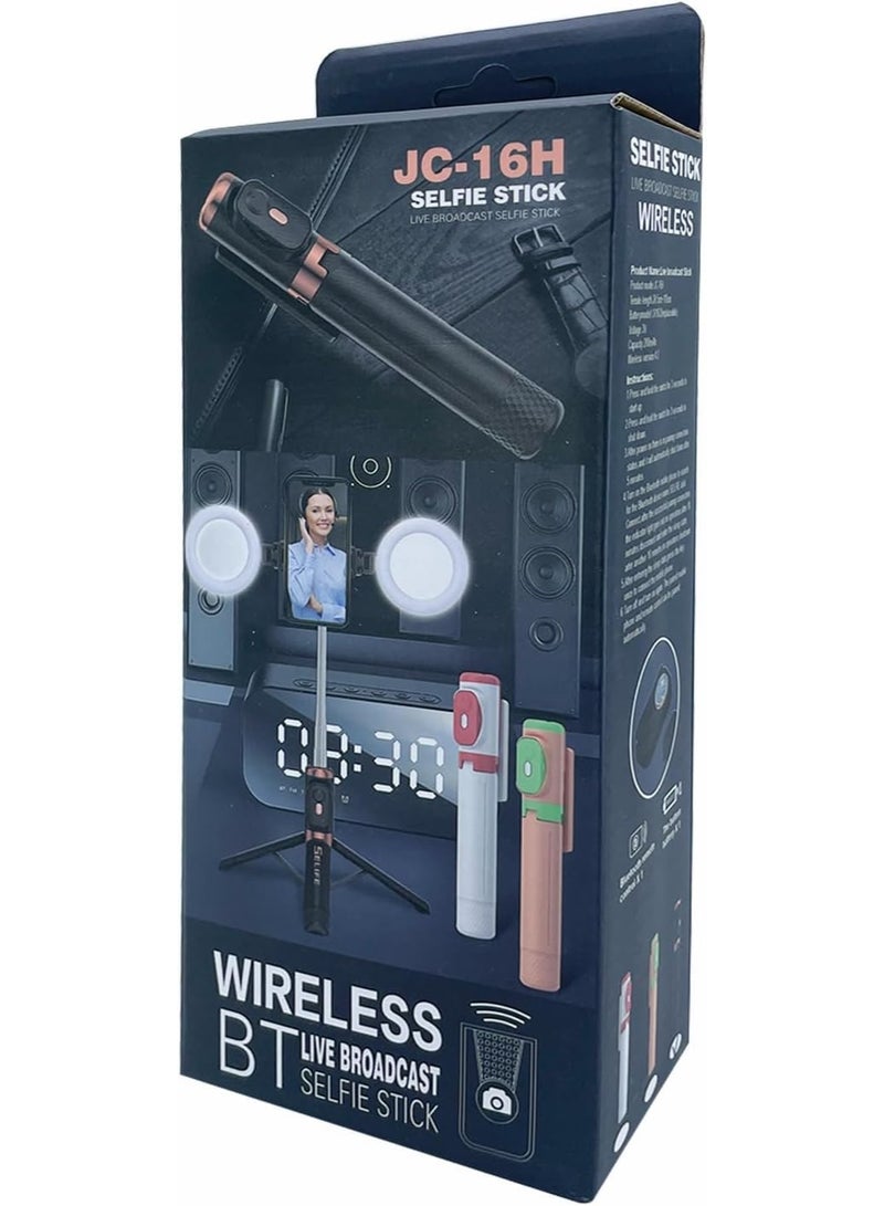 JC-16H Bluetooth Selfie Stick Tripod with Remote & Dual LED Lights, Extendable for iPhone & Android - Black - Image 4
