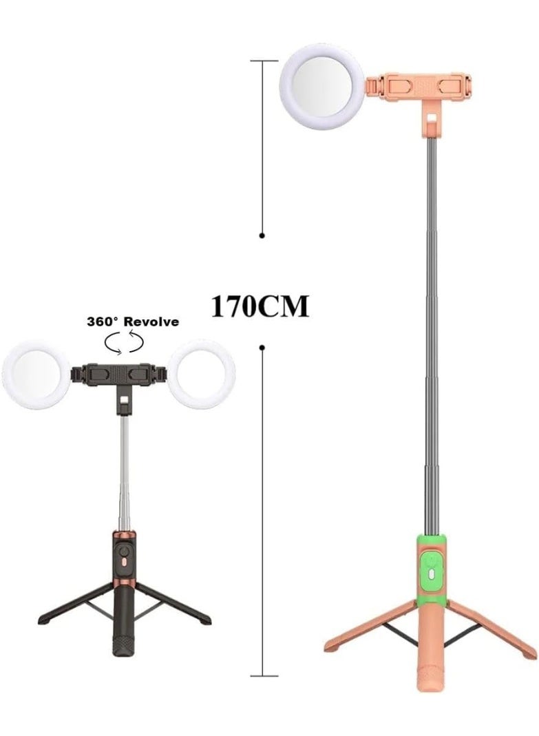 JC-16H Bluetooth Selfie Stick Tripod with Remote & Dual LED Lights, Extendable for iPhone & Android - Black - Image 3
