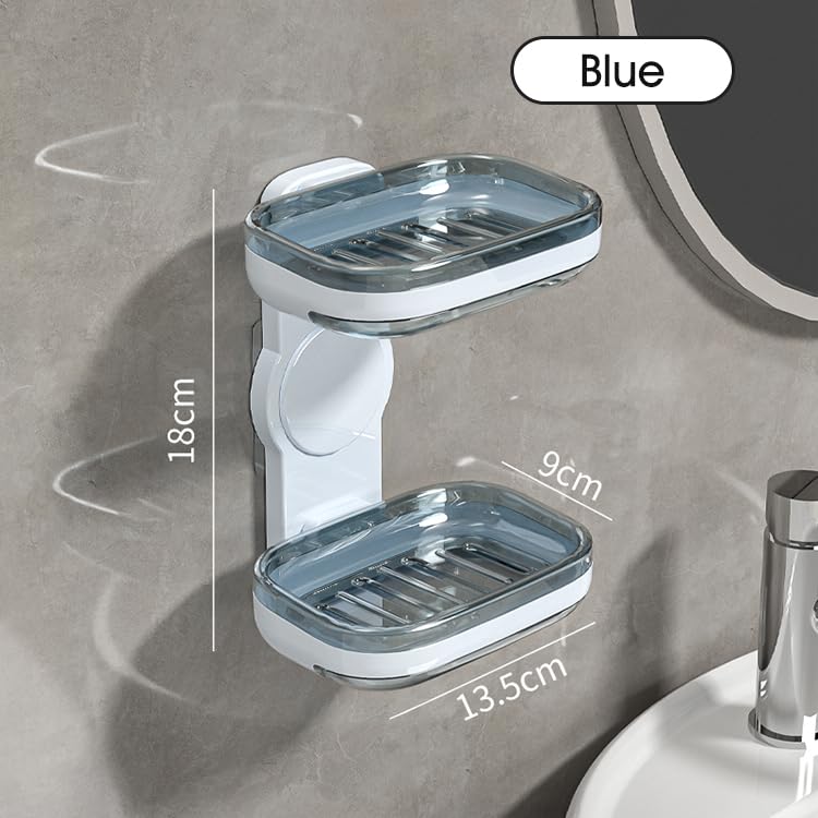 Tyzag Soap Holder for Bathroom, Soap Dish Holder, Soap Stand for Bathroom, Wall Mounted stickable self Adhesive Soap Case for Bathroom (White & Blue, Double Dish) - Image 3