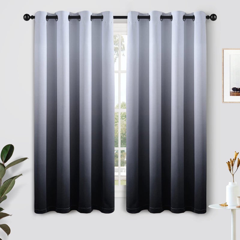 SimpleHome Ombre Curtains 52 x 63 Inch for Bedroom 2 Panels Gradient Grey White to Black Light Blocking Thermal Insulated Grommet Room Darkening Window CurtainDrapes for Living Room