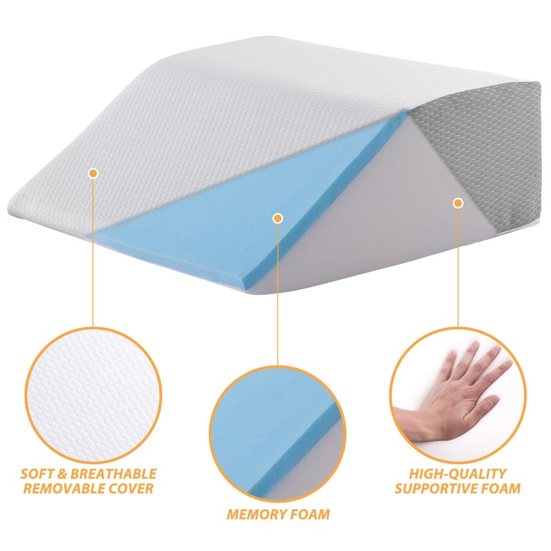 Bedluxe Leg Pillow Elevation Blood Circulation, Wedge Pillow for Legs Swelling, Leg Elevating Wedge Pillow for After Surgery, Foot Knee Pillow for Leg Rest, Sleeping, Memory Foam Top, 8in, White/Grey - Image 4