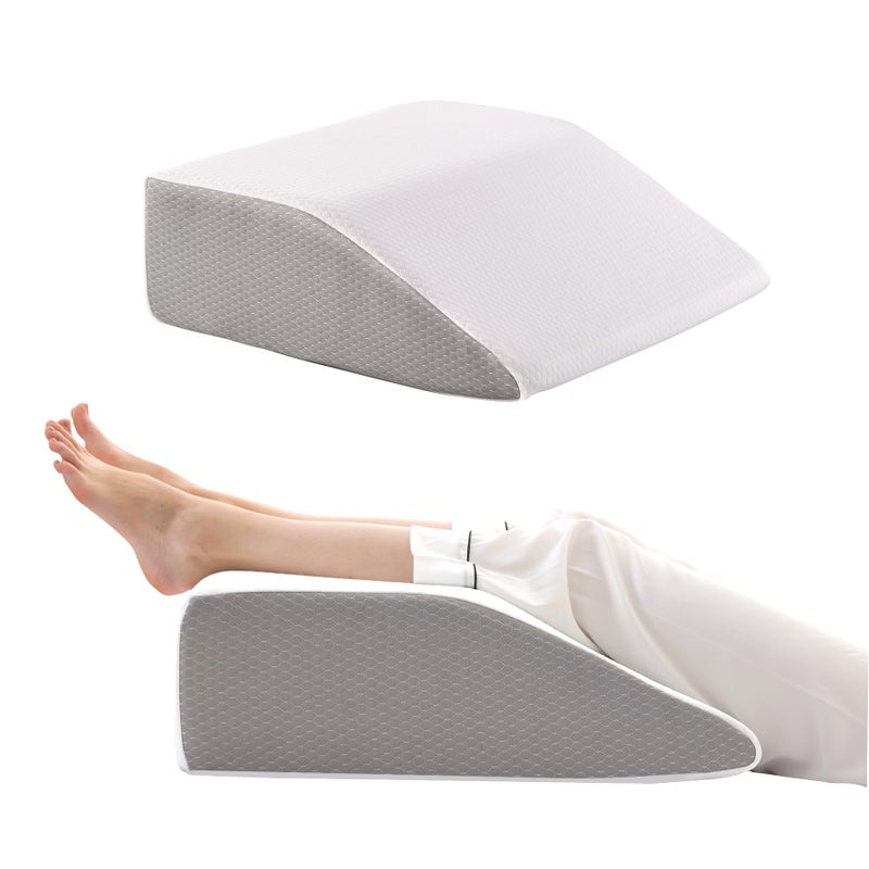 Bedluxe Leg Pillow Elevation Blood Circulation, Wedge Pillow for Legs Swelling, Leg Elevating Wedge Pillow for After Surgery, Foot Knee Pillow for Leg Rest, Sleeping, Memory Foam Top, 8in, White/Grey - Image 1