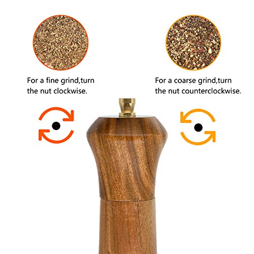 UNIOVC Wooden Pepper Grinder Pepper Mill with Adjustable Coarseness Pepper Grinder Refillable Salt Pepper Grinder Shaker Tableware Gifts Acacia Wood Salt Mill 10 Inch - Image 5