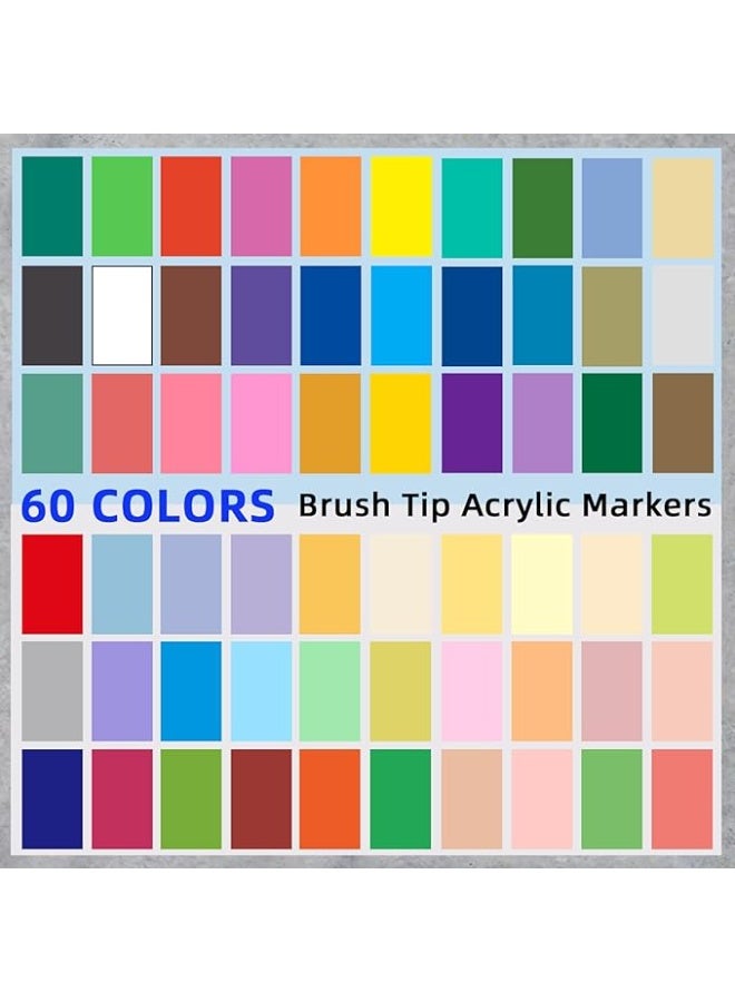 عام 60 ألوان الاكريليك الطلاء أقلام لينة فرشاة تلميح الاكريليك علامات التجفيف السريع مقاوم للماء الاكريليك الطلاء علامات ل قماش الخشب السيراميك حجر و لتقوم بها بنفسك الفن صياغة - Image 2