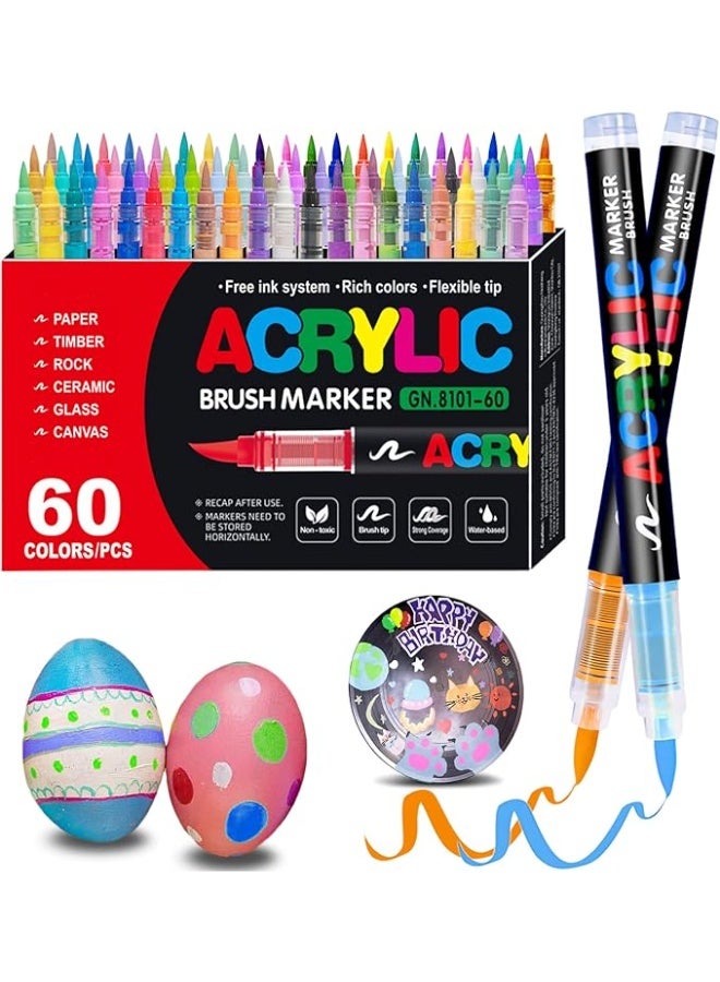 عام 60 ألوان الاكريليك الطلاء أقلام لينة فرشاة تلميح الاكريليك علامات التجفيف السريع مقاوم للماء الاكريليك الطلاء علامات ل قماش الخشب السيراميك حجر و لتقوم بها بنفسك الفن صياغة - Image 1