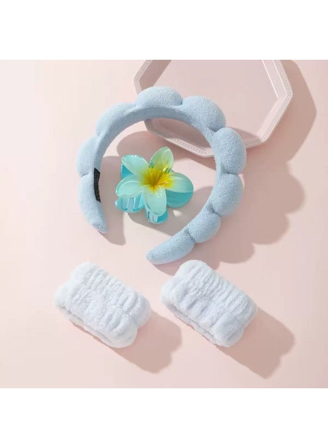 Spa Headband for Face Washing & Makeup, Skincare Hair Band with Wrist Wash Bands and Hair Clips - Image 1