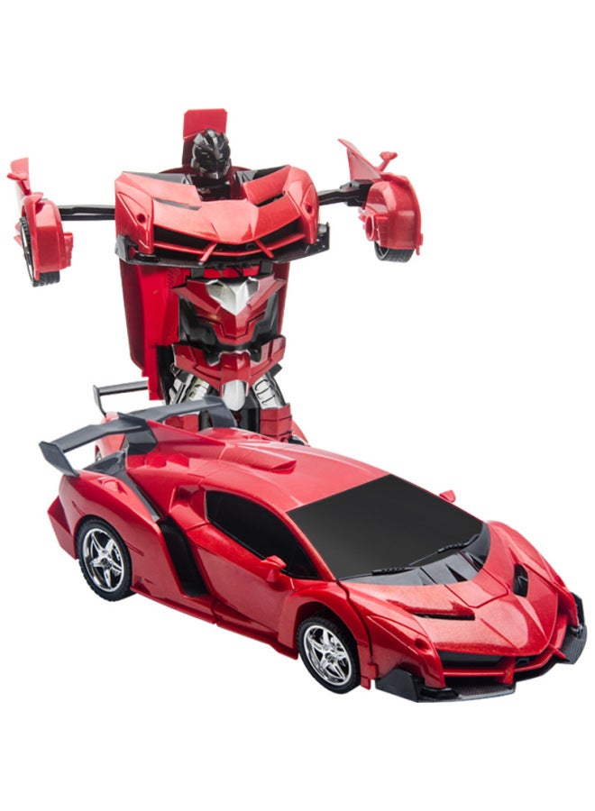 Children's Electric One-click Deformation Remote Control Car 1:18 Diamond Robot Model Toy Car-Color:Rambo Transformer 【red】】-Proportion:Battery Version 【with 5 Batteries】】 - Image 2