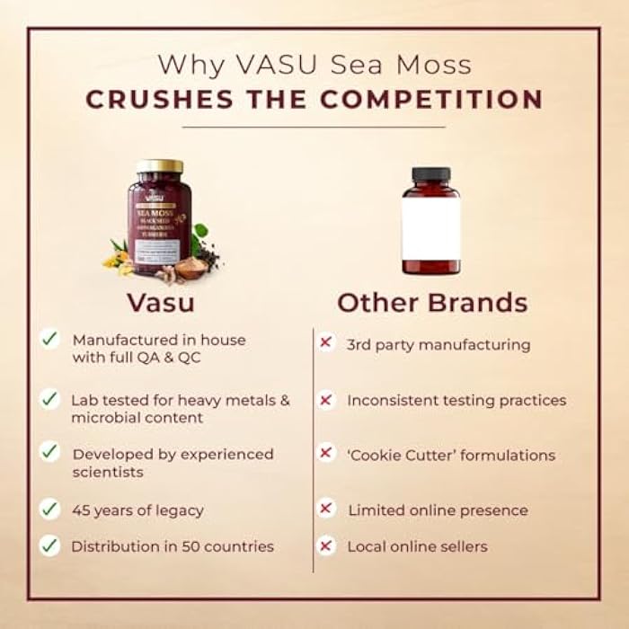 Vasu كبسولات فاسو موس البحر - 100 عدداً - موس البحر وزيت بذور الكمون الأسود وأشواغاندا زنجبيل، كبسولات موس البحر الأيرلندية للقدرة، القوة، التحمل - حبوب موس البحر للرجال والنساء - Image 3