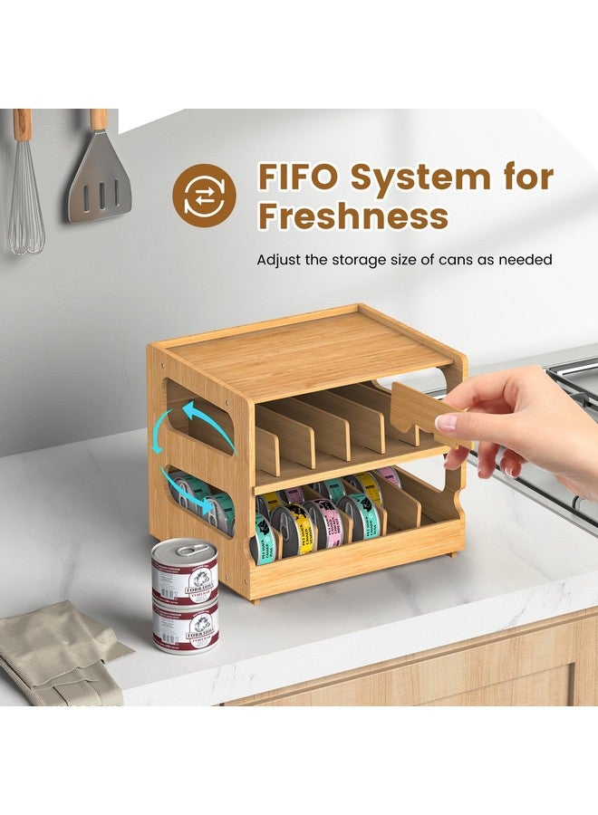 Teamkio Teamkio Can Organizer for Pantry, Bamboo Pantry Organizer, 2 Tier Stackable Can Storage Rack Ideal for 36 Human and Pet Food Cans(FIFO)  - Image 3