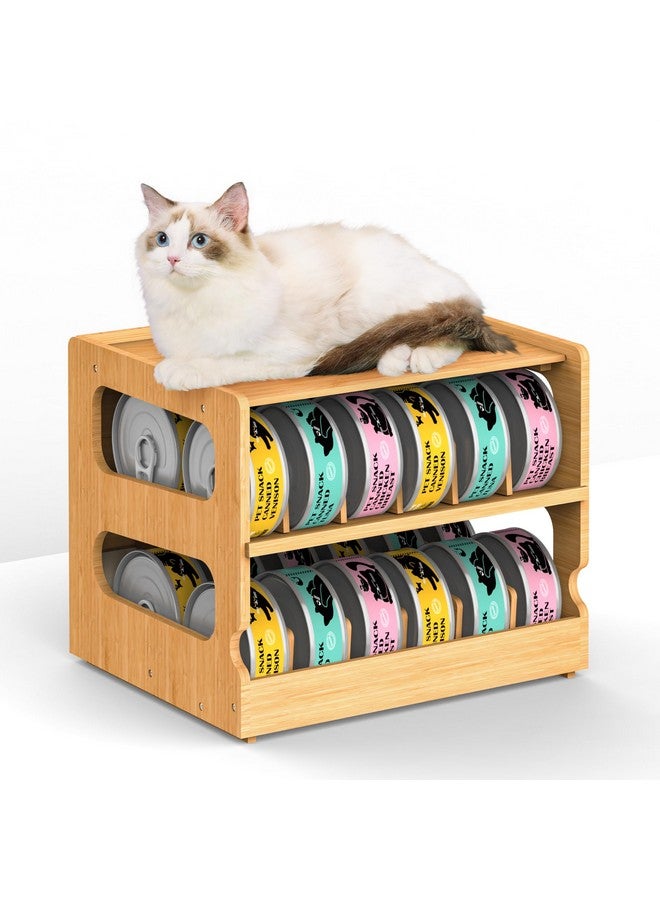 Teamkio Teamkio Can Organizer for Pantry, Bamboo Pantry Organizer, 2 Tier Stackable Can Storage Rack Ideal for 36 Human and Pet Food Cans(FIFO)  - Image 1