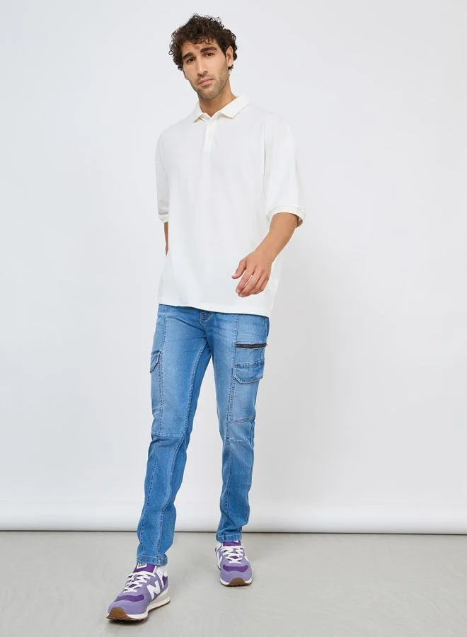 Styli Slim Fit Cargo Jeans with Panel Detail