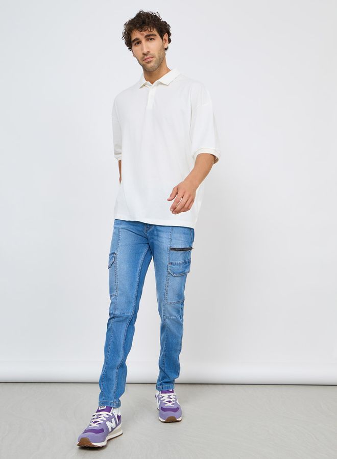Styli Slim Fit Cargo Jeans with Panel Detail - Image 2