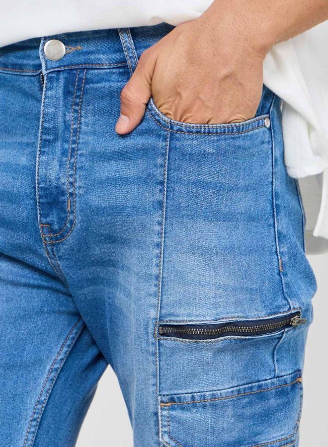 Styli Slim Fit Cargo Jeans with Panel Detail - Image 3