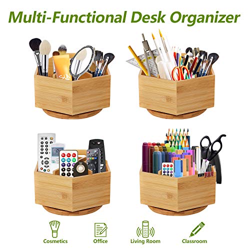 Marbrasse Bamboo Art Supply Organizer, Rotating Pencil Pen Holder, Office Supplies Desktop Storage Caddy, Like Colored Pencils, Pen, Markers, Paint Brushes - Image 4