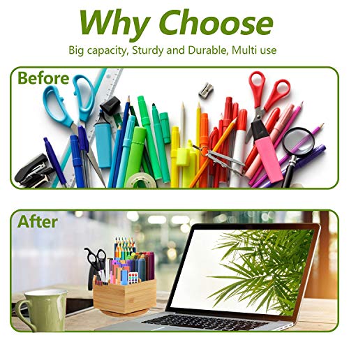 Marbrasse Bamboo Art Supply Organizer, Rotating Pencil Pen Holder, Office Supplies Desktop Storage Caddy, Like Colored Pencils, Pen, Markers, Paint Brushes - Image 5