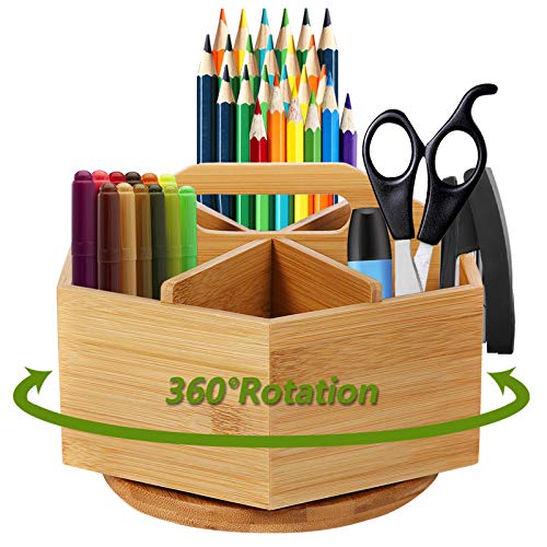 Marbrasse Bamboo Art Supply Organizer, Rotating Pencil Pen Holder, Office Supplies Desktop Storage Caddy, Like Colored Pencils, Pen, Markers, Paint Brushes - Image 1