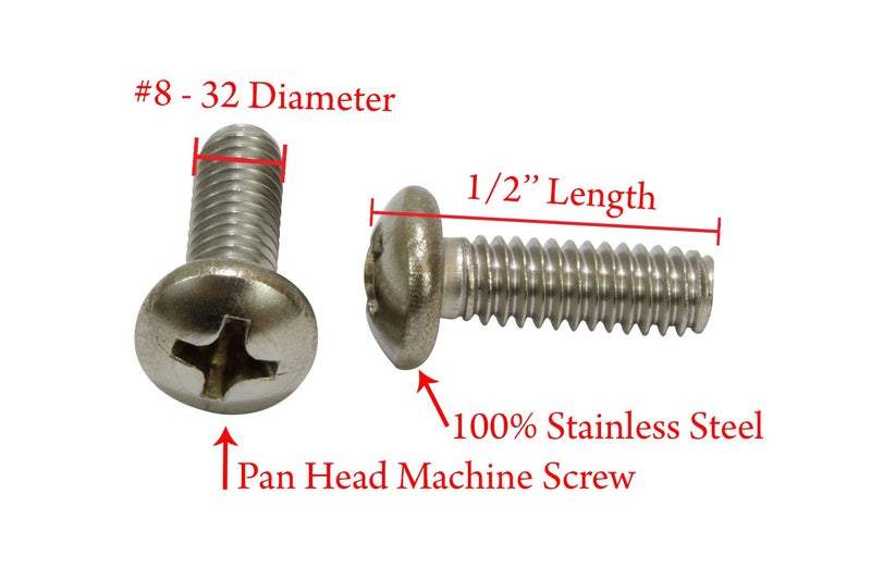 Bolt Dropper #8-32 X 1/2" Stainless Pan Head Phillips Machine Screw (100 pc) 18-8 (304) Stainless Steel Screws by , Screws - Image 2
