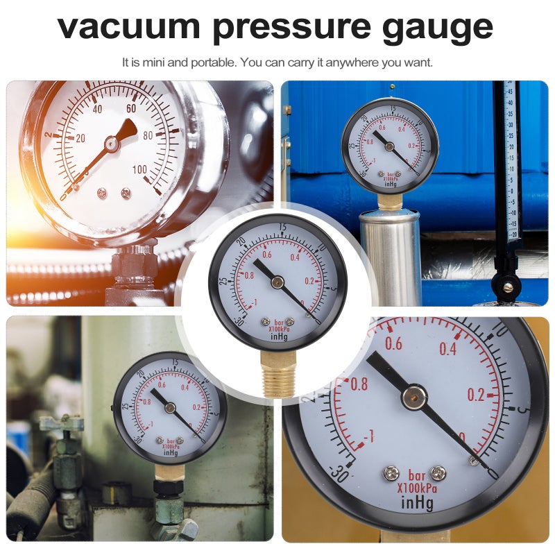 Utility Vacuum Pressure Gauge for Air Compressor Water Oil Gas 0-30HG - Image 4