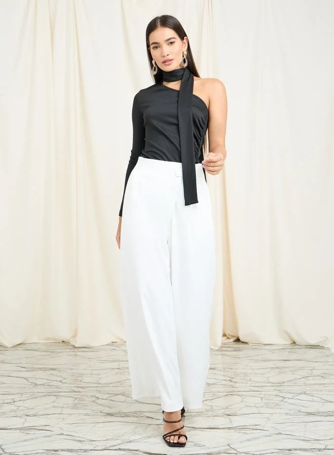 Styli One Shoulder Sleeves Fitted Knit Top
