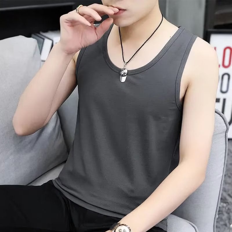 Cross-border Vest Mens Summer Wear Thin Quick-drying Fitness Hurdle Basketball Sports Waistcoat Ice Silk Sleeveless T-shirt Trendy White  - Image 2
