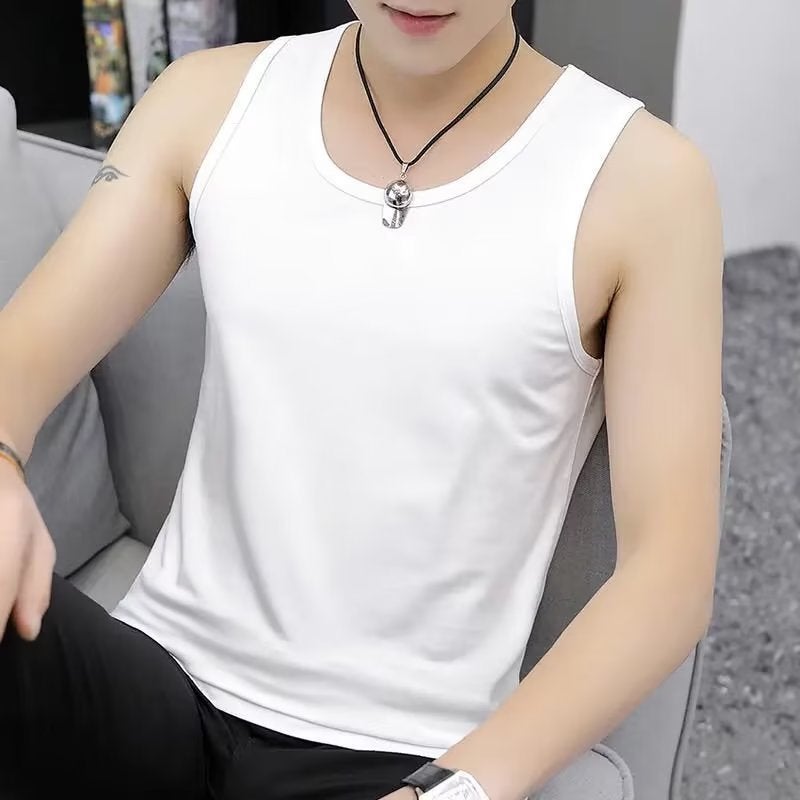 Cross-border Vest Mens Summer Wear Thin Quick-drying Fitness Hurdle Basketball Sports Waistcoat Ice Silk Sleeveless T-shirt Trendy White  - Image 1