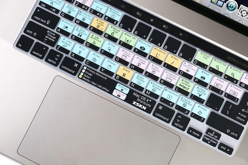 XSKN Mac OS X English Shortcuts Silicone Keyboard Cover Skin for Touch Bar Models 2019 MacBook Pro 16 inch A2141 2020 MacBook Pro 13.3 inch A2251 A2289 A2338 M1 Keyboard US&EU Version - Image 3