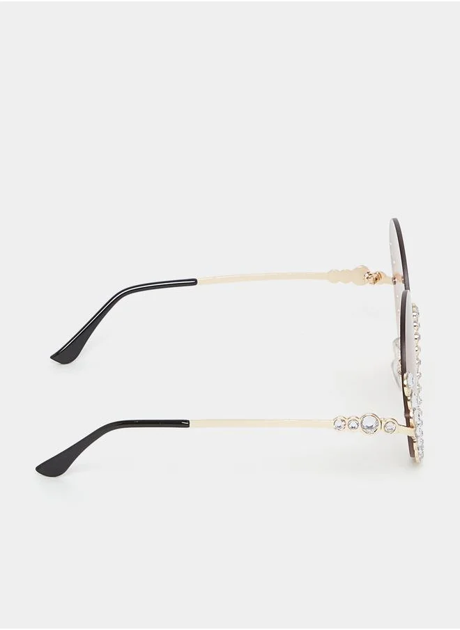 ستايلي Embellished Round Frame Sunglasses