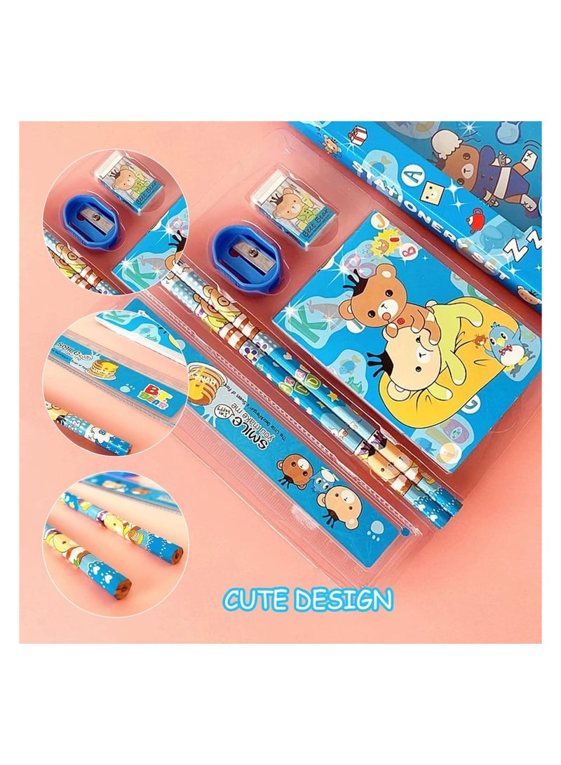 general Kids Stationery Set, 2 Piece Bear Stationery Set Girls Aesthetic Blue and Pink Stationery Box 5 in 1 Cartoon Pencil Eraser Student Set - Image 2