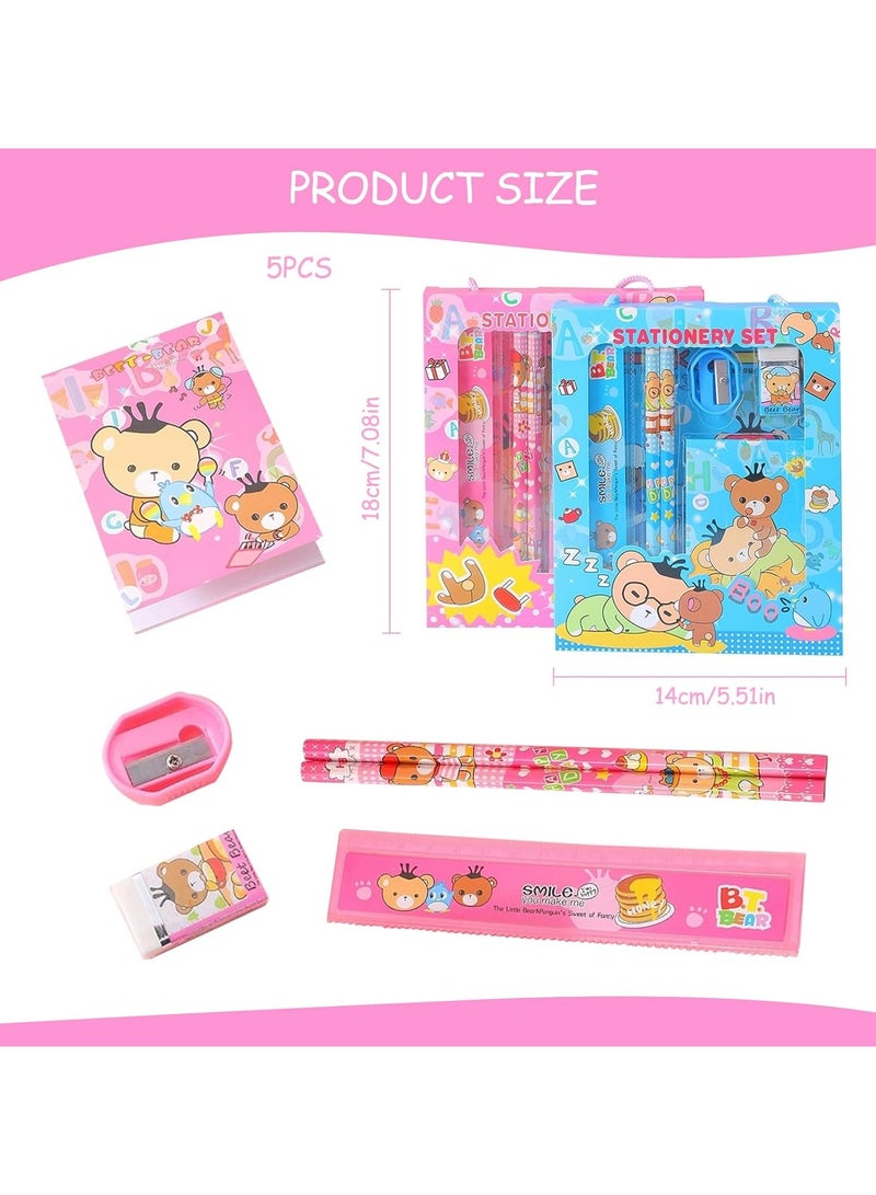 general Kids Stationery Set, 2 Piece Bear Stationery Set Girls Aesthetic Blue and Pink Stationery Box 5 in 1 Cartoon Pencil Eraser Student Set - Image 4