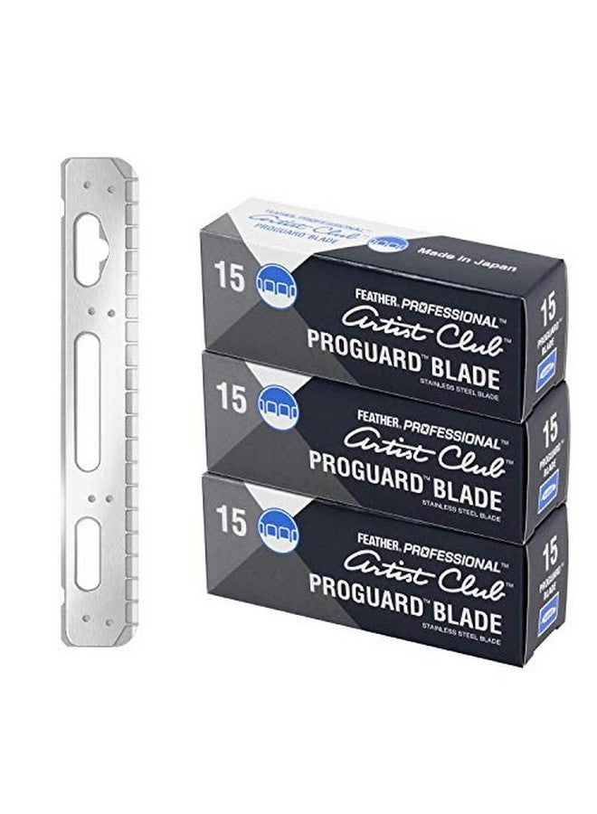 Feather Eather Artist Club Proguard Razor Blades (3 Pack Of 15) Single Straight Edge Razor Blades With Guard Refills For Shaving For Men & Barbers - Image 1
