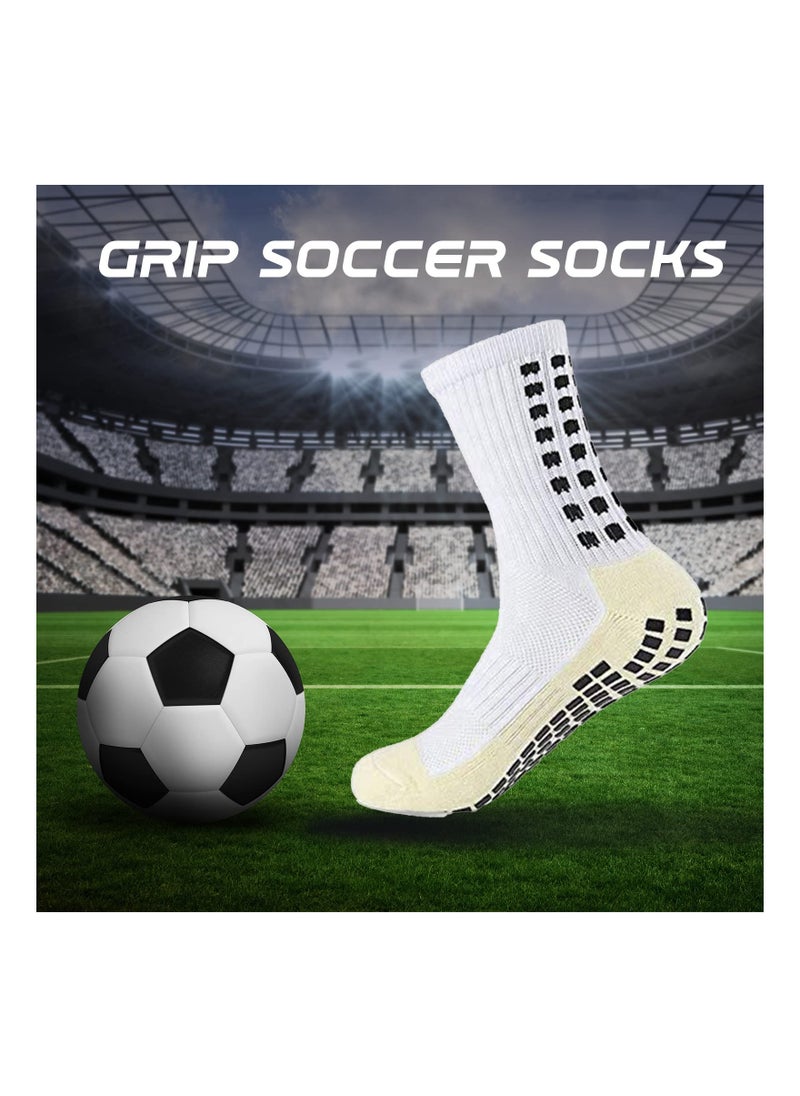 SYOSI 4 Pairs of Men Soccer Socks Anti Slip Non Slip Grip Pads for Football Basketball Sports White  - Image 3
