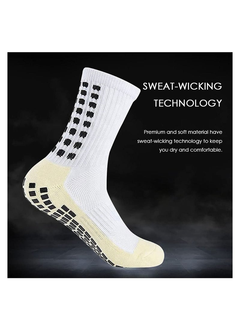 SYOSI 4 Pairs of Men Soccer Socks Anti Slip Non Slip Grip Pads for Football Basketball Sports White  - Image 5
