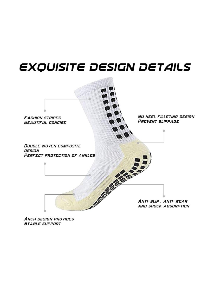 SYOSI 4 Pairs of Men Soccer Socks Anti Slip Non Slip Grip Pads for Football Basketball Sports White  - Image 4