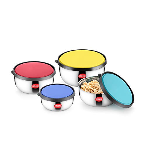 Jensons Stainless Steel Mixing and Serving Bowl Set | 4 Pieces | 375 ml to 1375 ml | Rust Resistant Food Storage Containers | Stackable and BPA Free - Image 1
