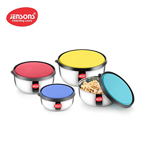 Jensons Stainless Steel Mixing and Serving Bowl Set | 4 Pieces | 375 ml to 1375 ml | Rust Resistant Food Storage Containers | Stackable and BPA Free - Image 3