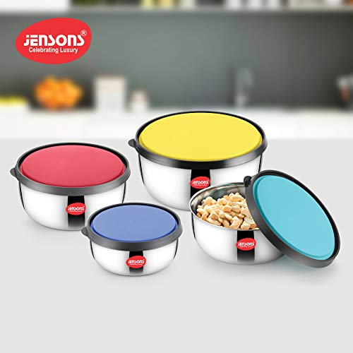 Jensons Stainless Steel Mixing and Serving Bowl Set | 4 Pieces | 375 ml to 1375 ml | Rust Resistant Food Storage Containers | Stackable and BPA Free - Image 2
