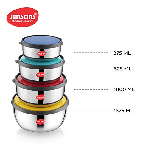 Jensons Stainless Steel Mixing and Serving Bowl Set | 4 Pieces | 375 ml to 1375 ml | Rust Resistant Food Storage Containers | Stackable and BPA Free - Image 5
