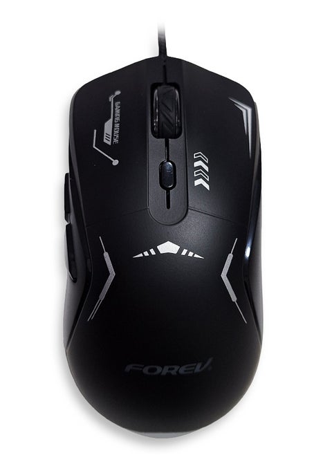 E-Sports gaming mouse with 1.5M USB Cable , silent key ,macro program ming , optical engine , LED Light , 4-level adjustable (1200 - 1800 - 2400 - 3600 DPI ) , Support windows 2000 / XP / win7 / win8 / win10 / vista / 32bit IOS or latest - FV-X9 , black